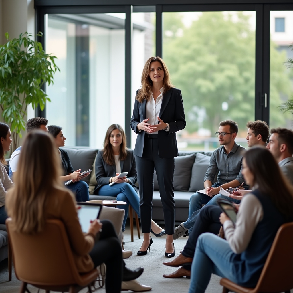 Собственник бизнеса проводит встречу с командой